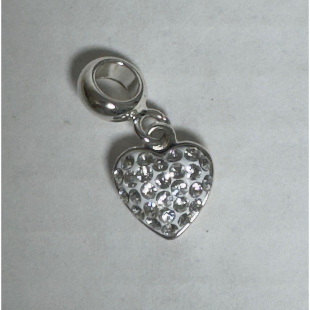 DaVinci Heart Dangle Charm Women OS Silver Crystal Pave Logo Slide